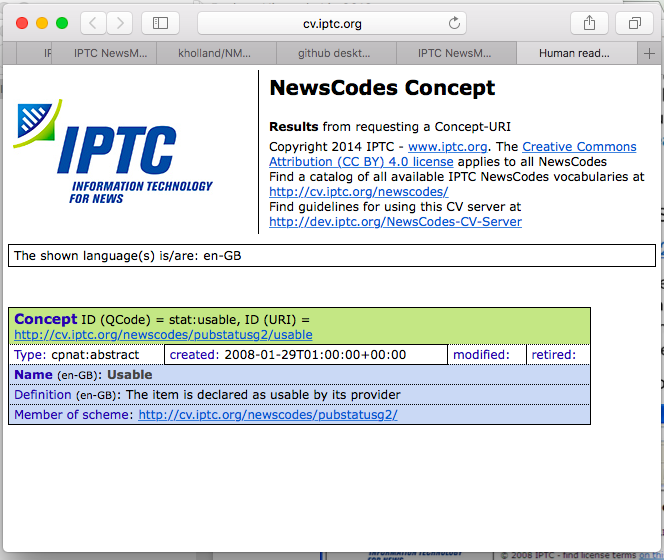 Concept URI displayed in browser