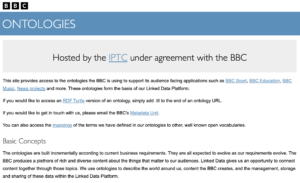 Screenshot of BBC Ontologies main page, hosted on iptc.org.